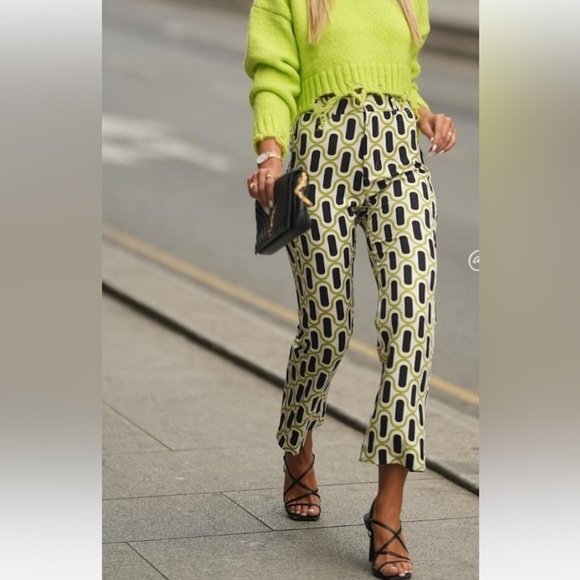 Zara GEOMETRIC PRINT MINI FLARE PANTS BLUE / GREEN SIZE S - Picture 1 of 10